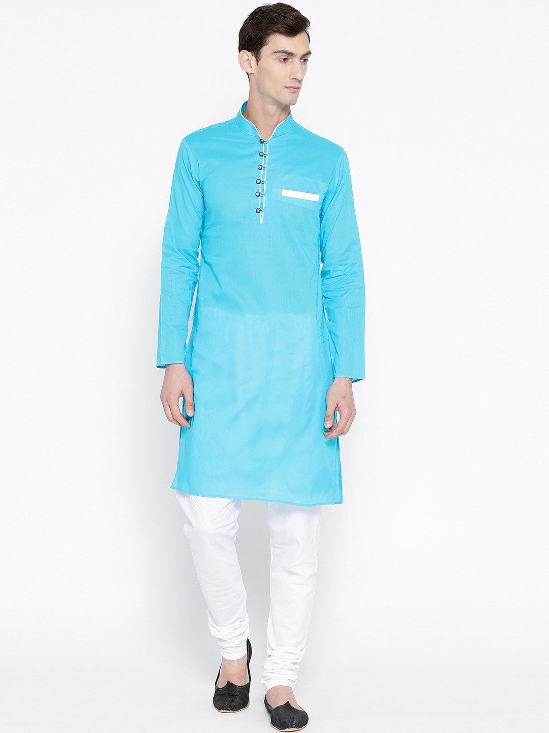 

SG LEMAN Men Turquoise Blue Solid Pure Cotton Kurta with Pyjama