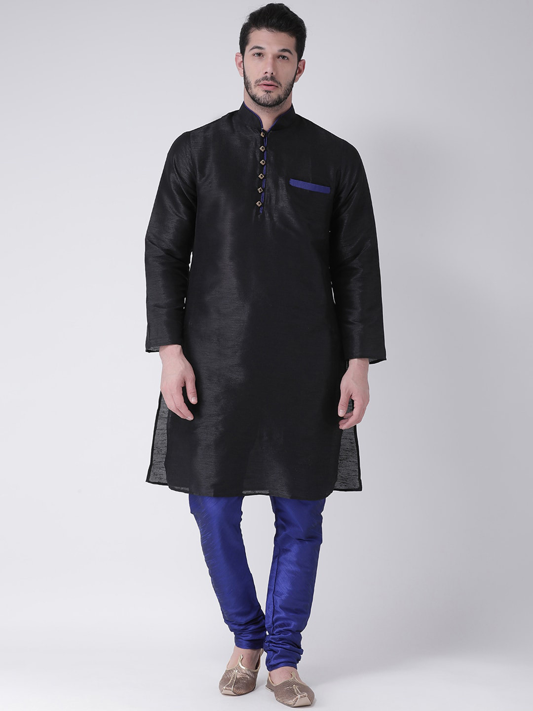 

SG LEMAN Men Black Raw Silk Kurta with Churidar