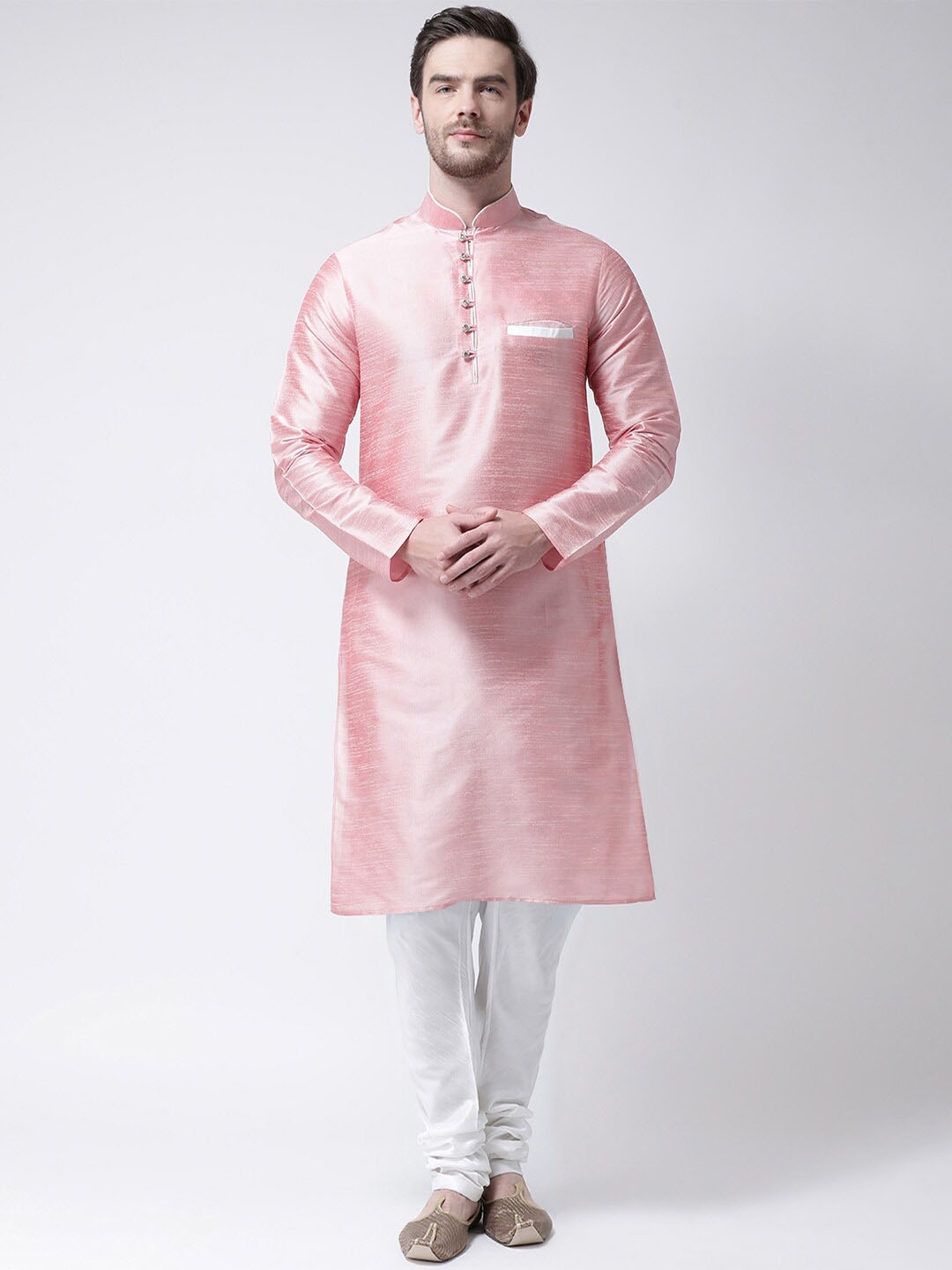 

SG LEMAN Men Peach-Coloured Raw Silk Kurta with Churidar