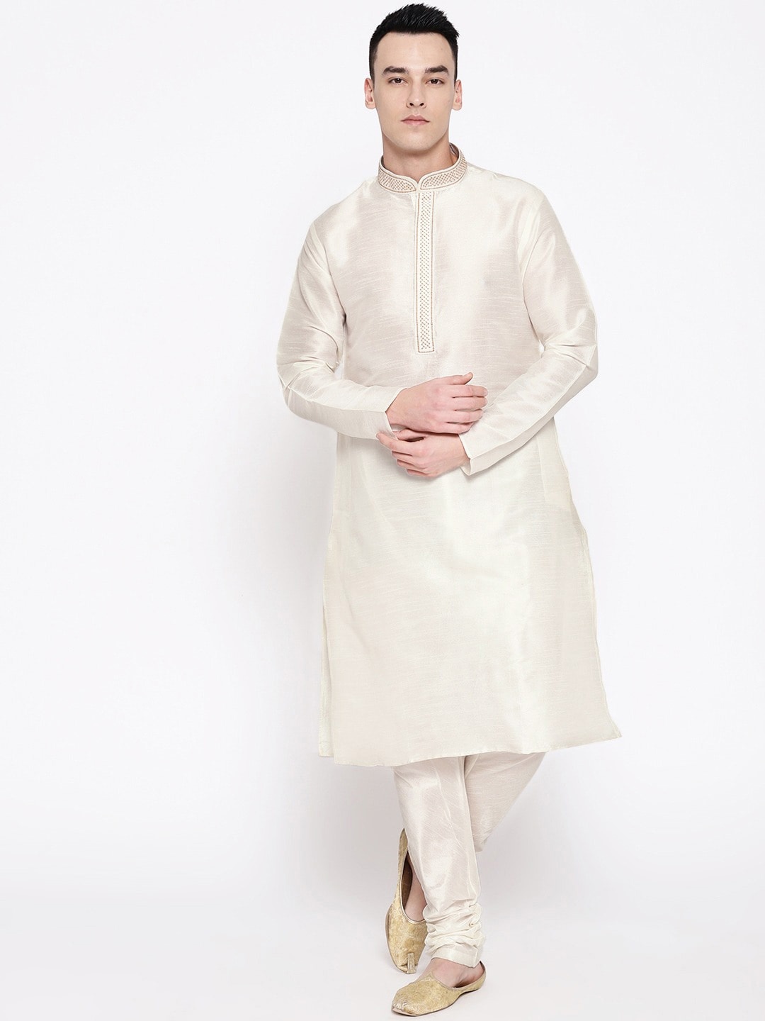 

SG LEMAN Men White Raw Silk Kurta with Churidar