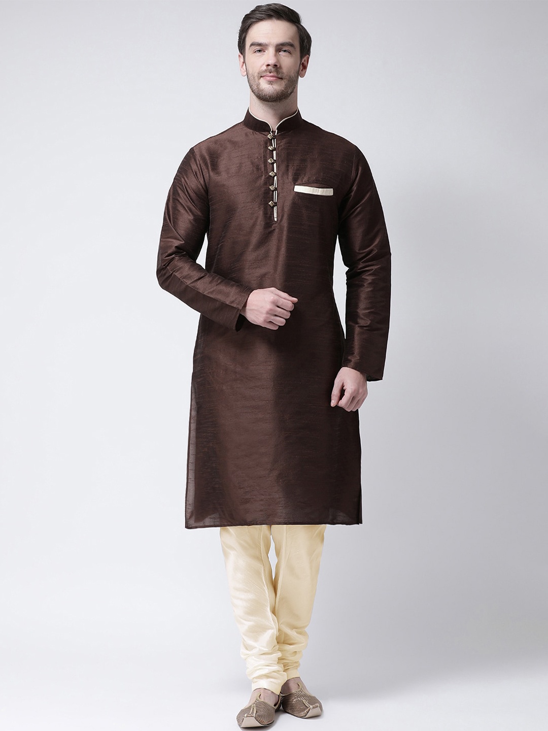 

SG LEMAN Men Brown Raw Silk Kurta with Pyjamas