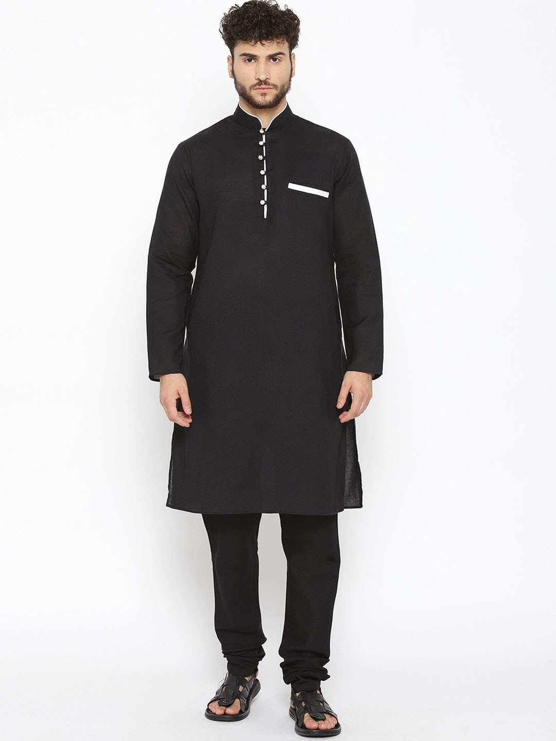 

SG LEMAN Men Black Cotton Kurta with Churidar