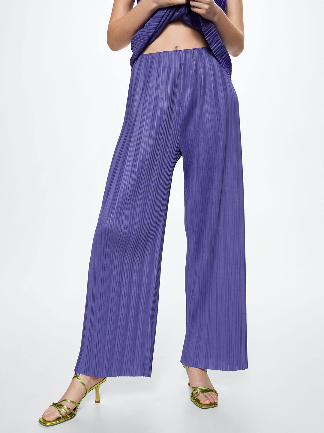 

MANGO Women Purple High-Rise Pleated RegularTrousers