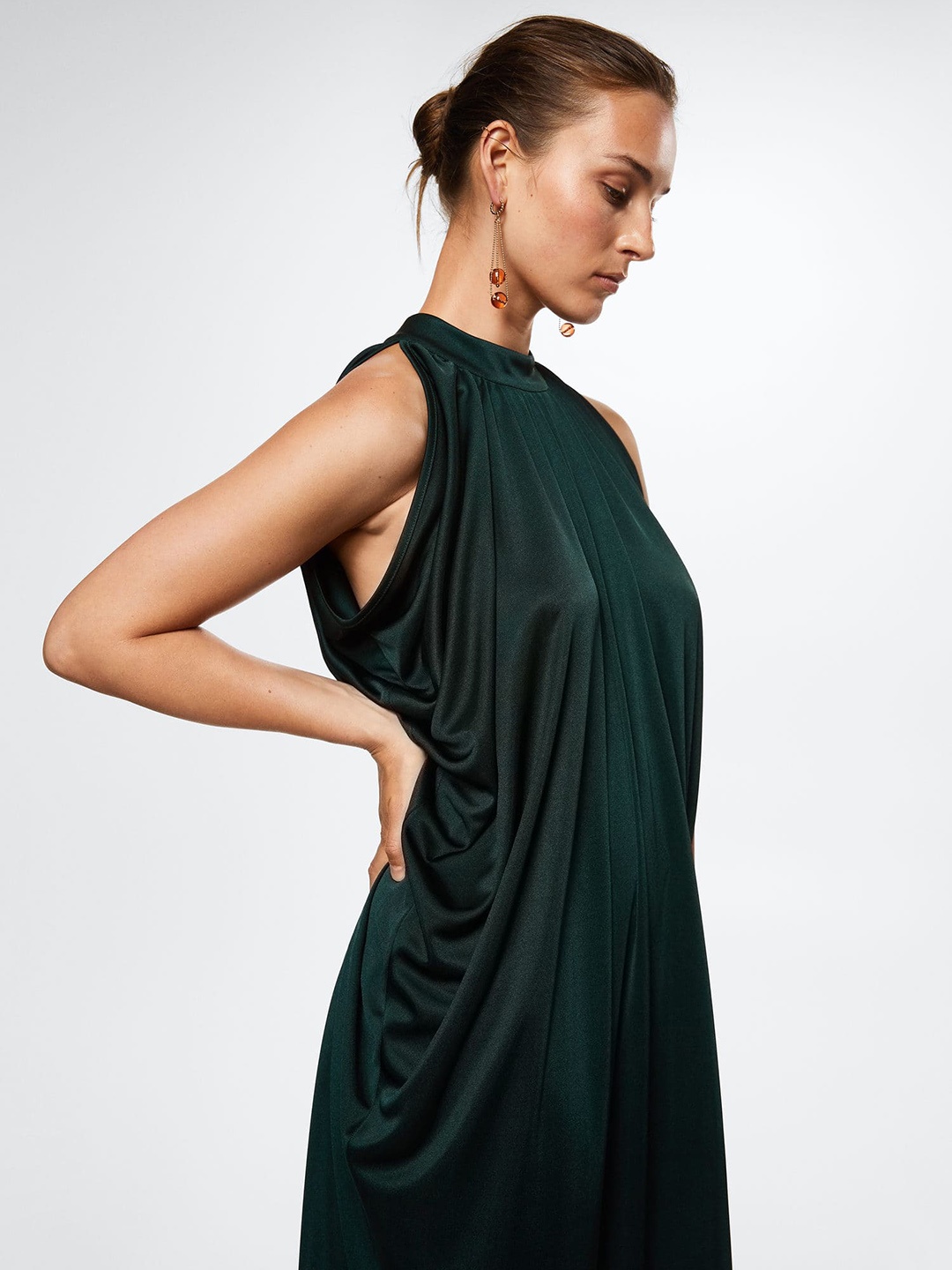 

MANGO Green Solid Maxi Dress