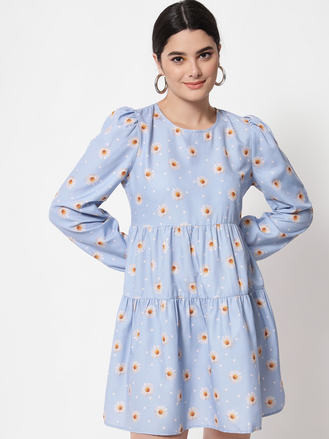 

Orchid Blues Women Blue Floral Printed Dress
