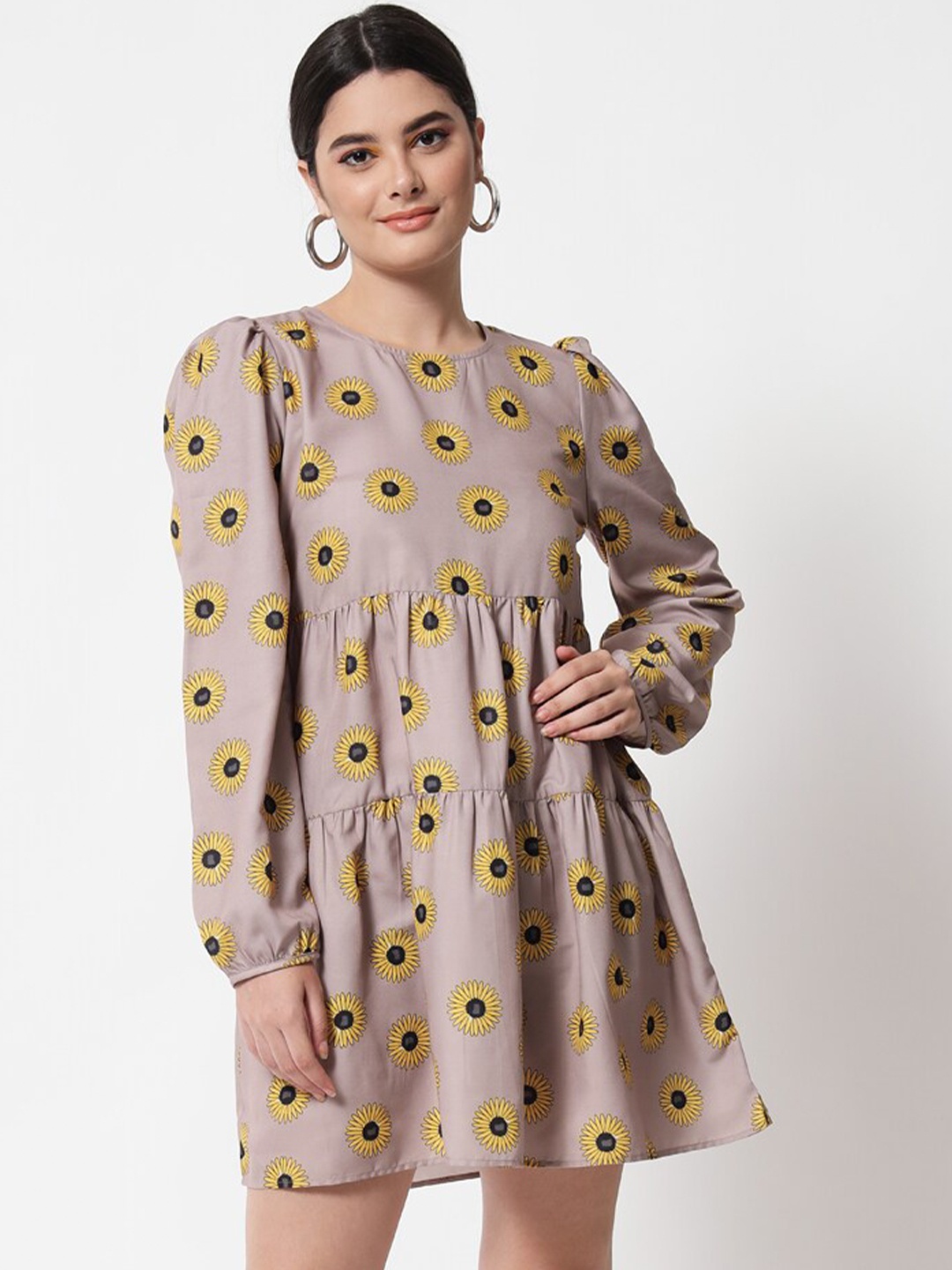 

Orchid Blues Mauve & Yellow Floral A-Line Dress