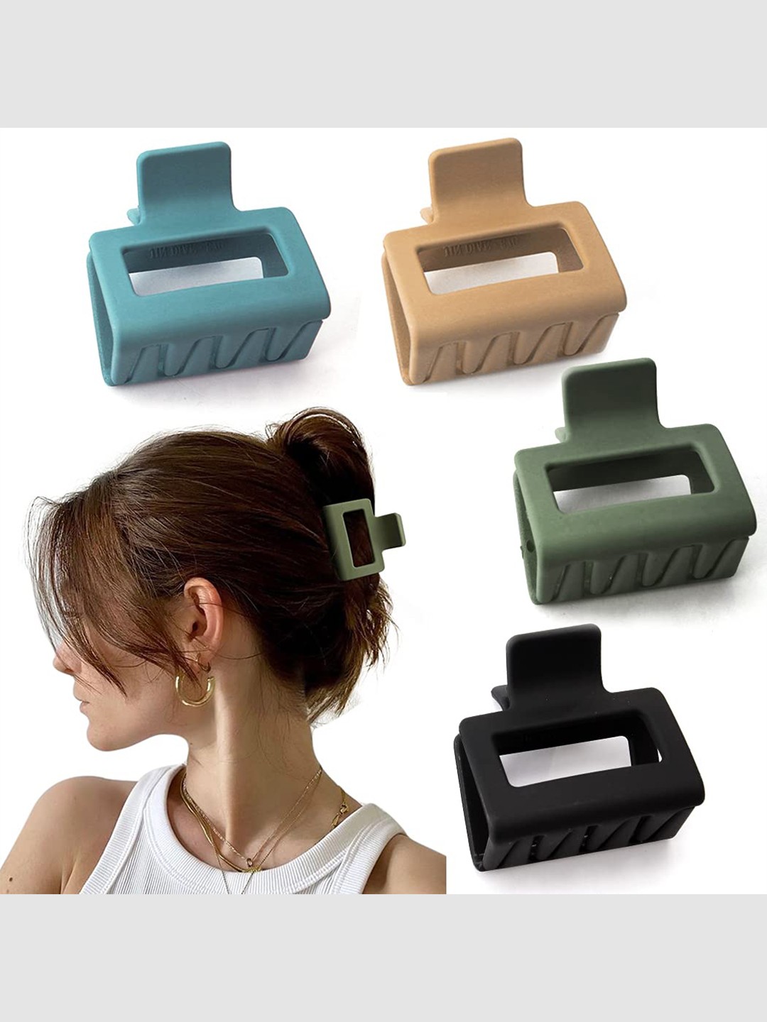 

VAGHBHATT Women Set of 4 Claw Clip, Green