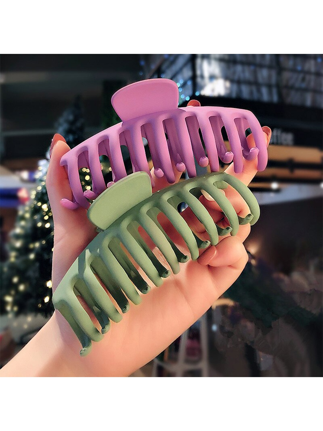 

VAGHBHATT Women Set of 2 Green & Pink Claw Clip
