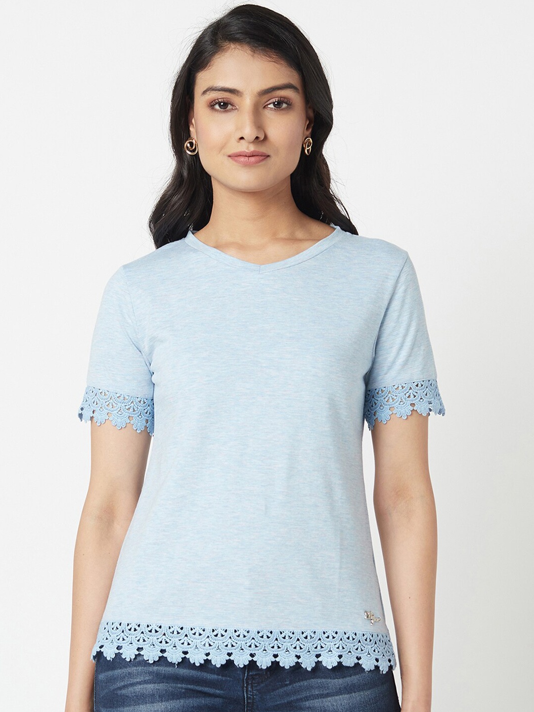 

Miss Grace Blue Solid Cotton Regular Top