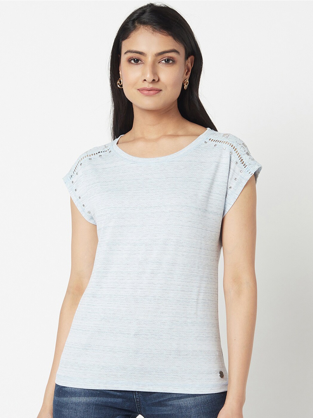 

Miss Grace Blue Extended Sleeves Laced Top