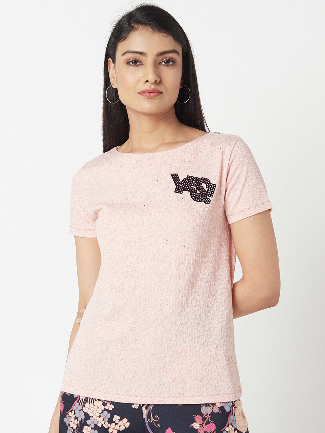 

Miss Grace Peach-Coloured Self-Design Top