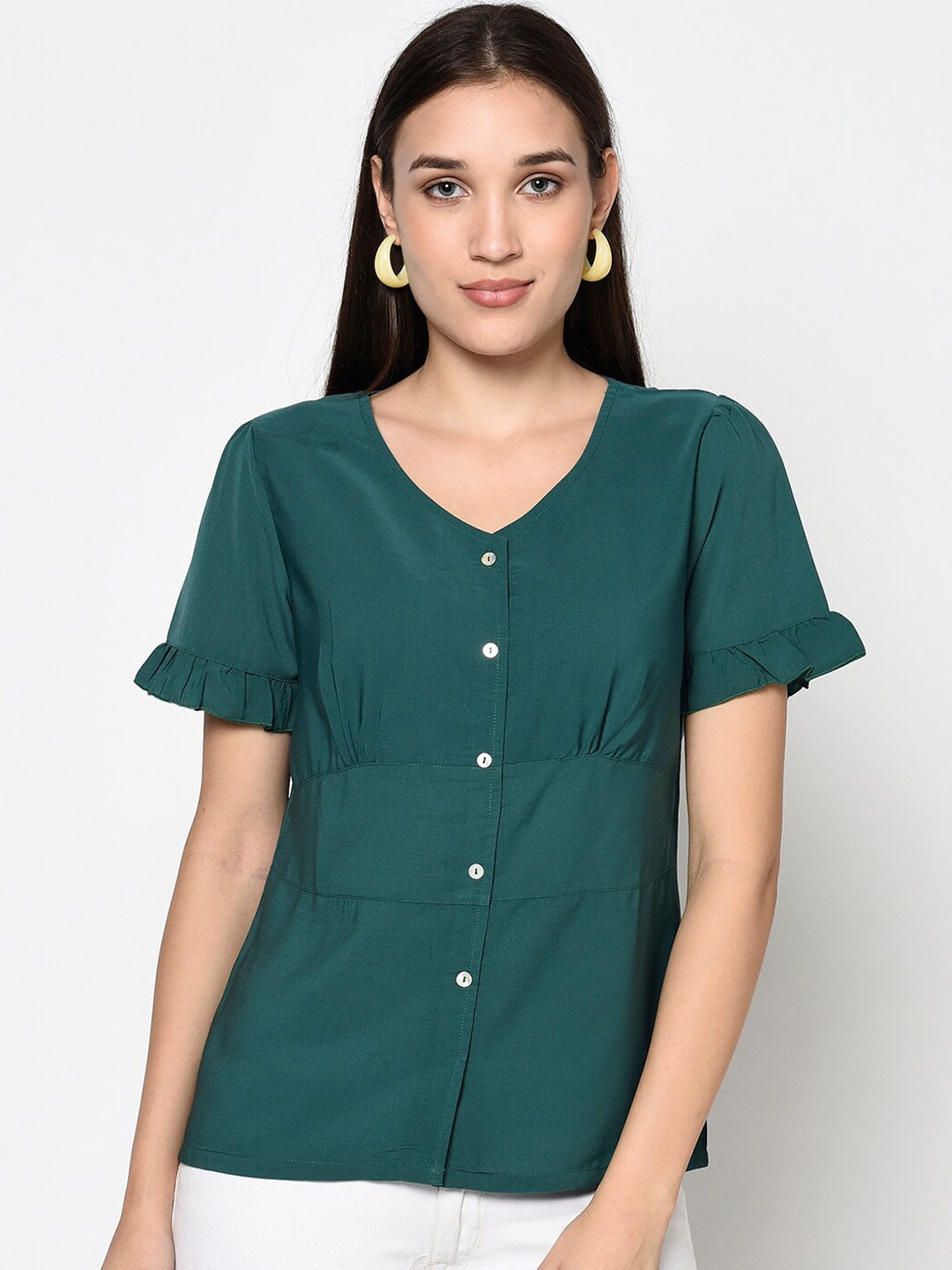 

Miss Grace Green Solid V-Neck Top