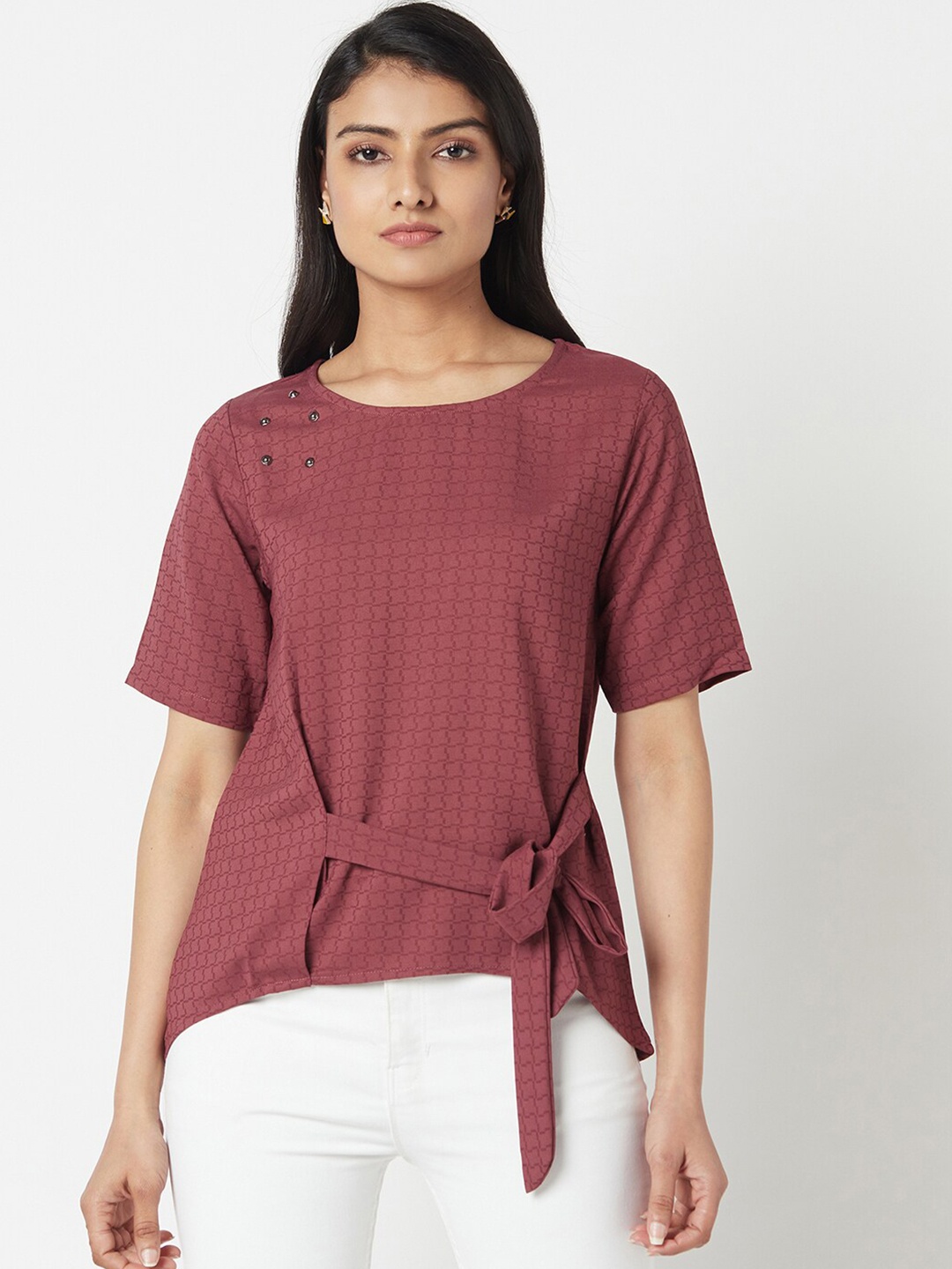 

Miss Grace Maroon Waist Tie-Ups Top