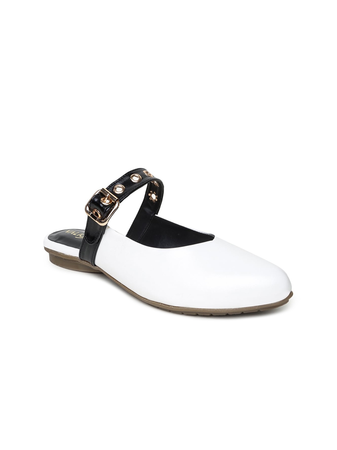 

VALIOSAA Women White Solid Synthetic Mules with Buckles Flats