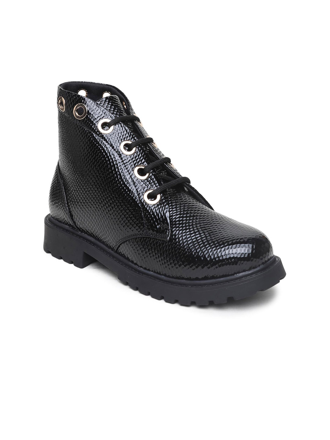 

VALIOSAA Women Black Textured Mid-top Chunky Boots