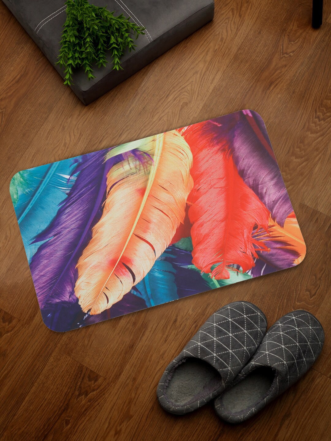 

SOKNACK Blue & Purple Abstract Printed Anti-Skid Doormat
