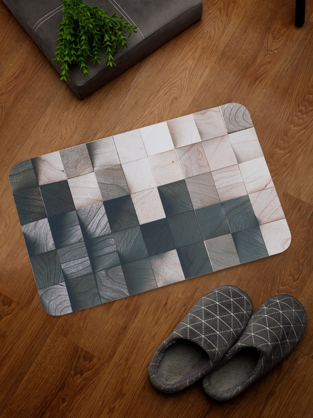 

SOKNACK Grey & White Printed Anti-Skid Doormat