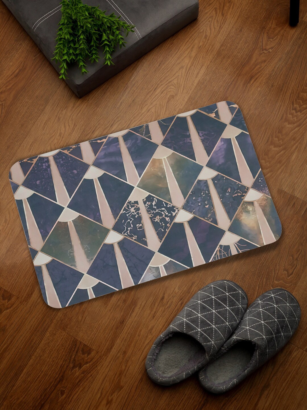 

SOKNACK Blue & Peach Geometric Printed Rectangular Anti-Skid Doormat