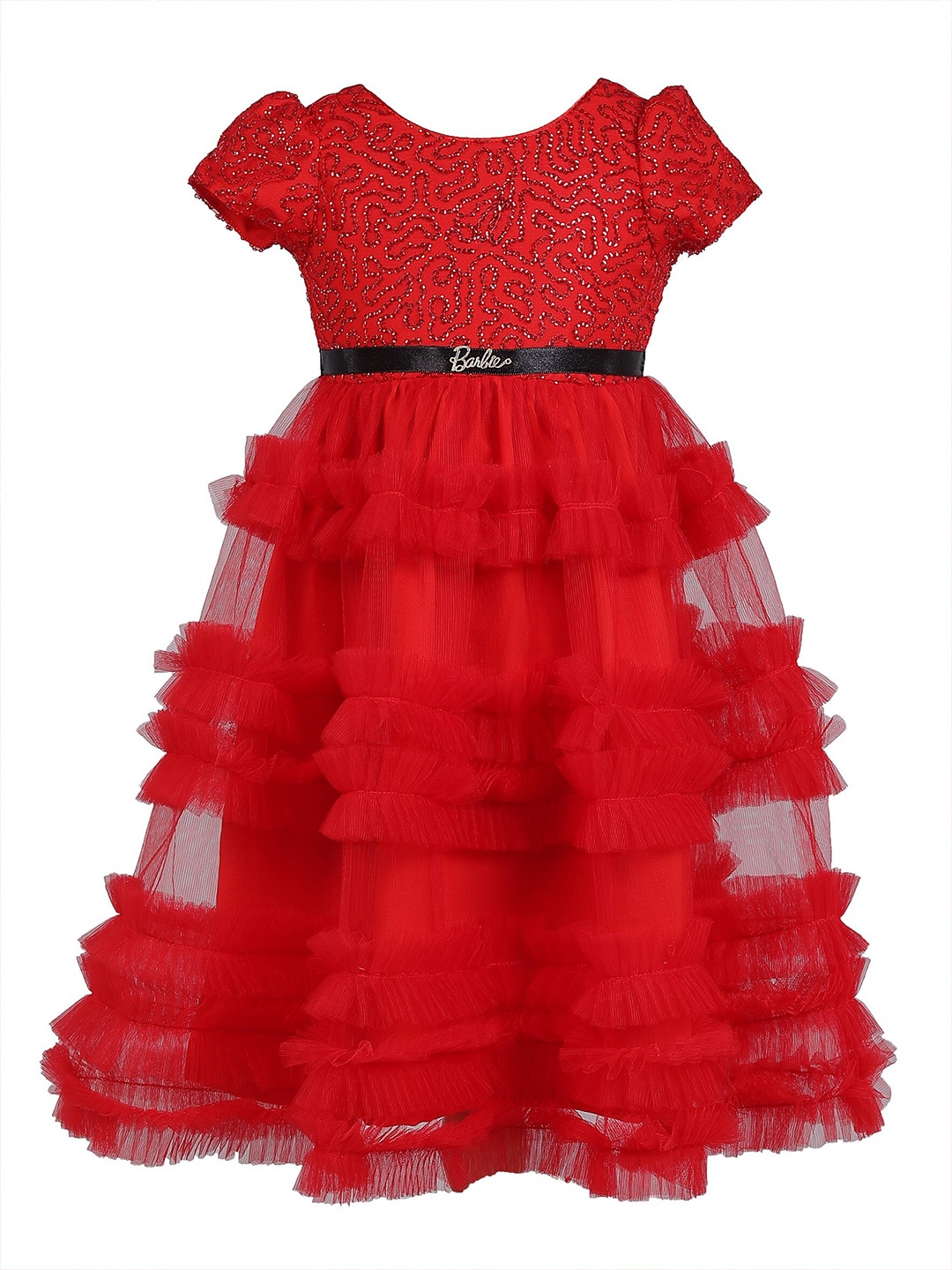 

Barbie by Many Frocks & Girls Red Embellished Round Neck Net Dress
