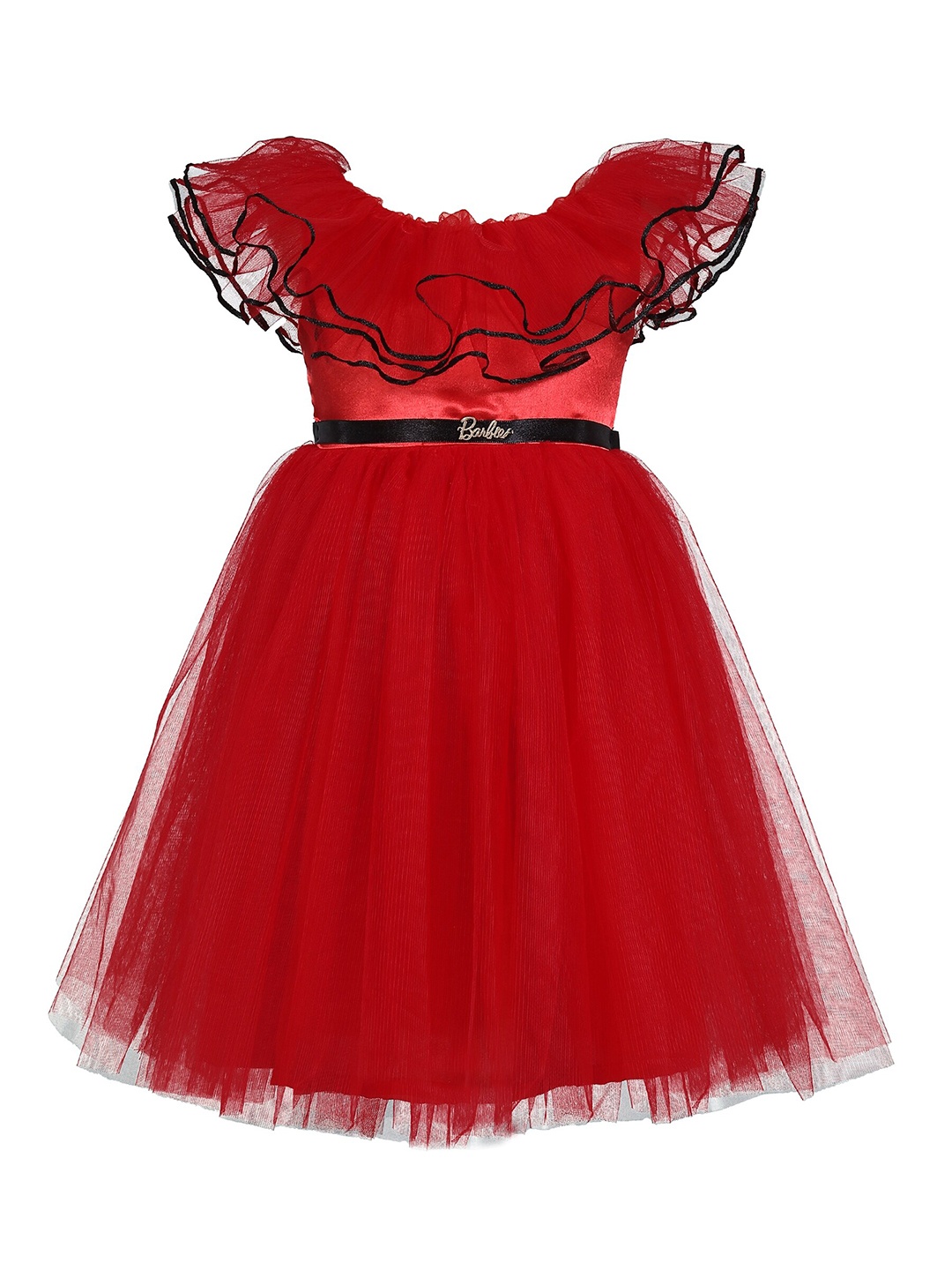 

Barbie by Many Frocks & Girls Red Solid Net Fit & Flare Dress