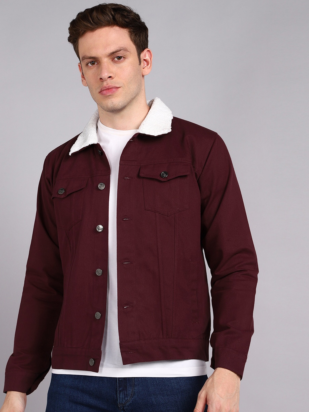 

MONTREZ Men Maroon Denim Jacket