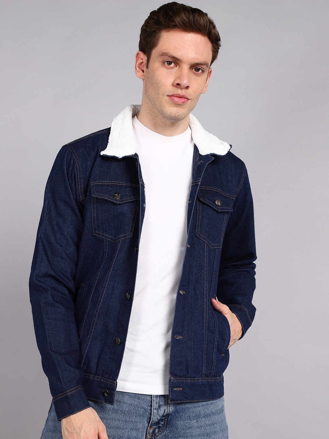 

MONTREZ Men Blue Denim Jacket