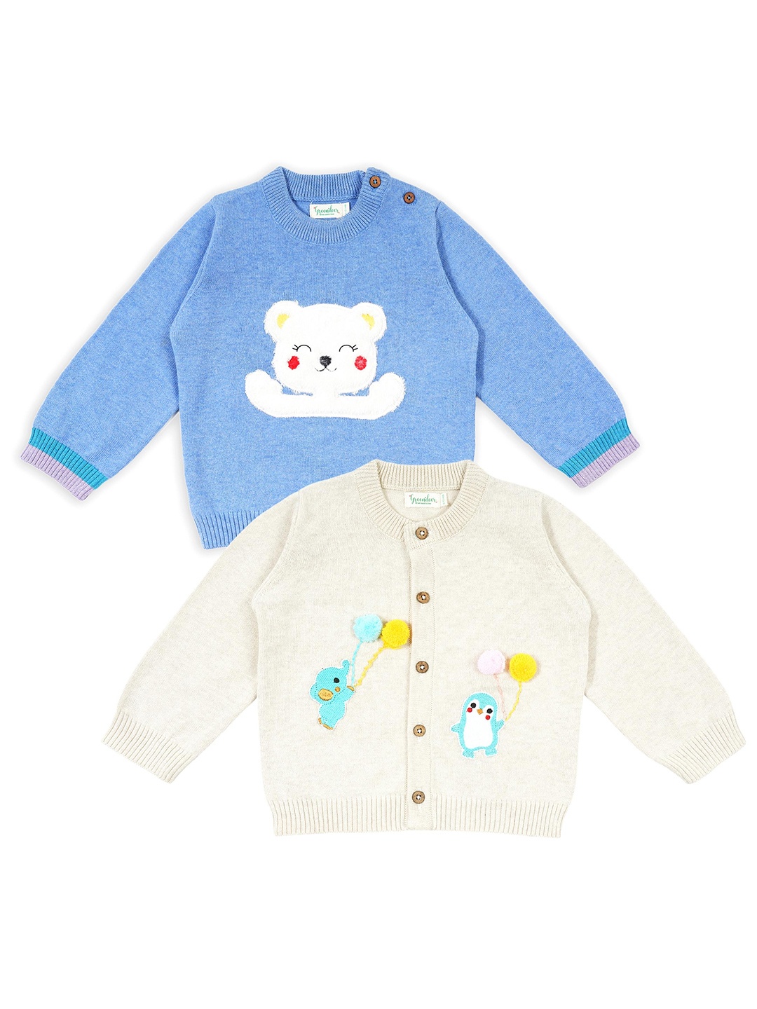 

Greendeer Unisex Kids Pack Of 2 Blue & Off White Cardigan Sweaters