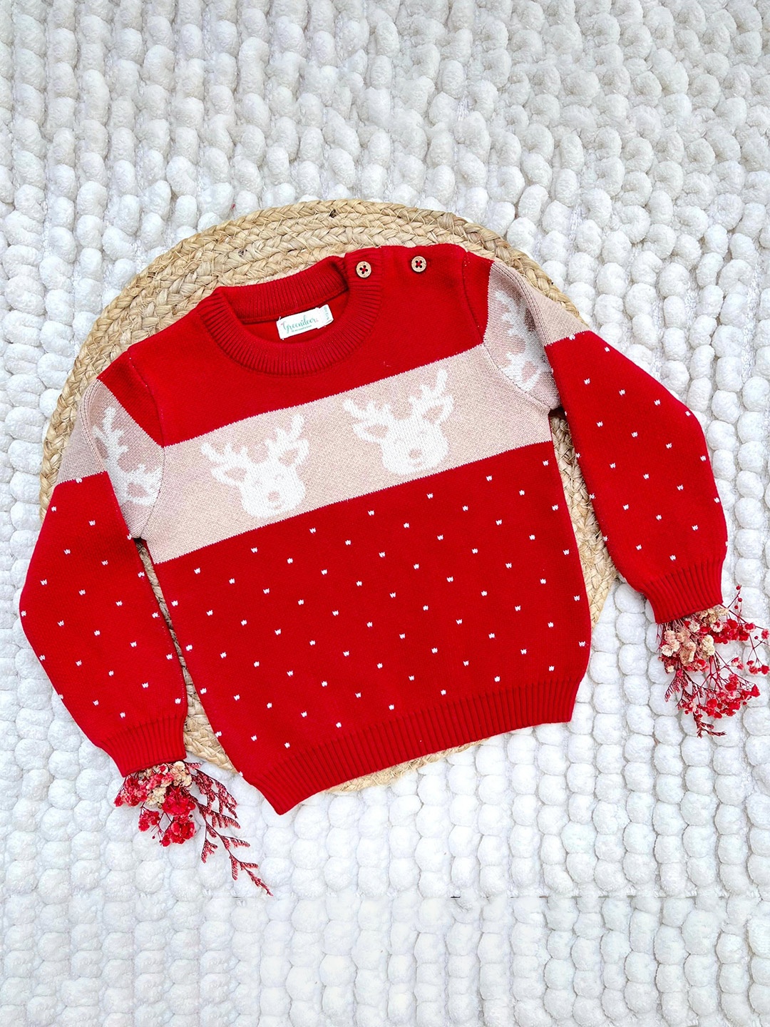 

Greendeer Unisex Kids Red & White Jacquard Christmas Printed Pullover