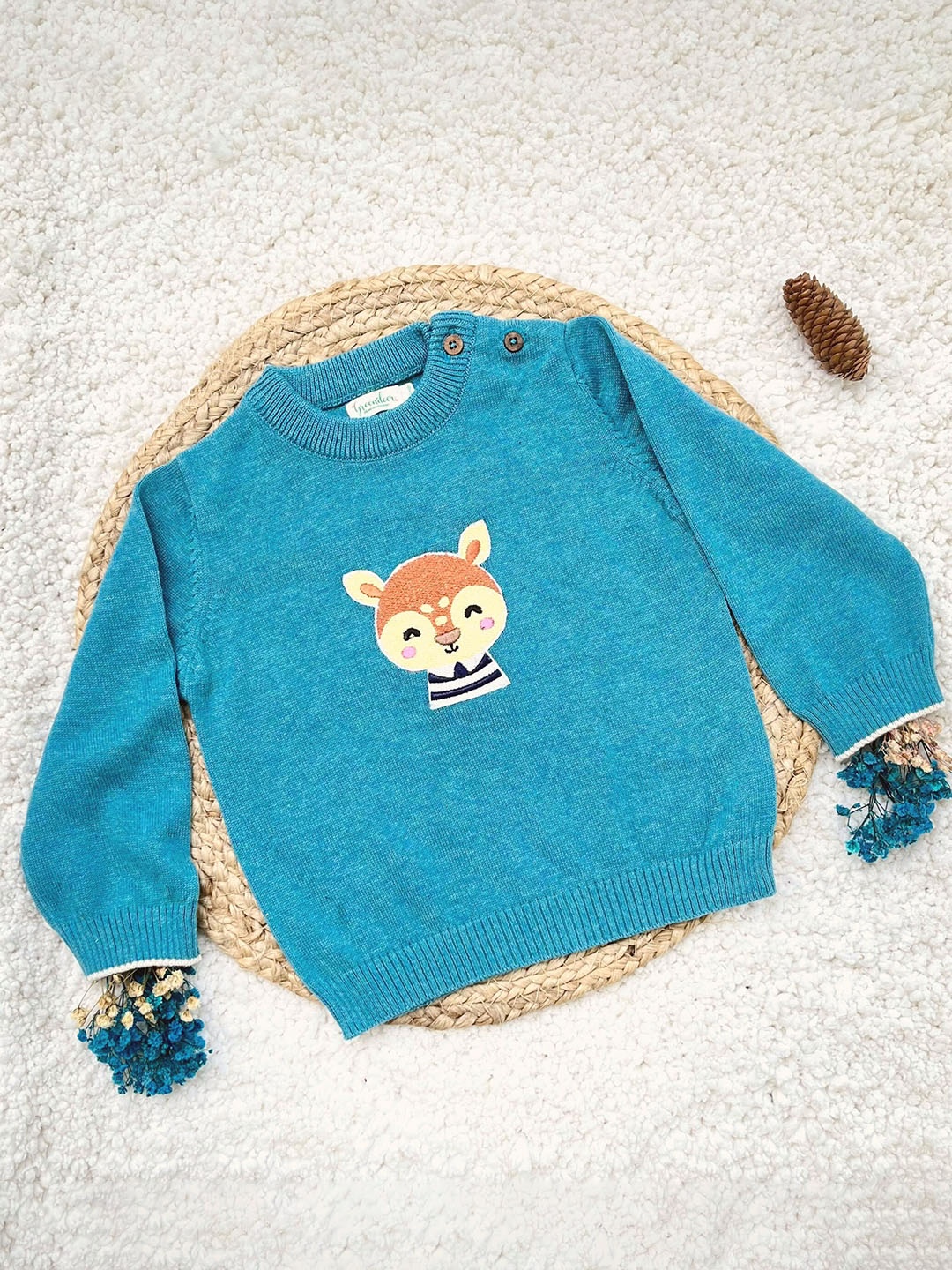 

Greendeer Unisex Kids Blue & Yellow Cotton Applique Pullover
