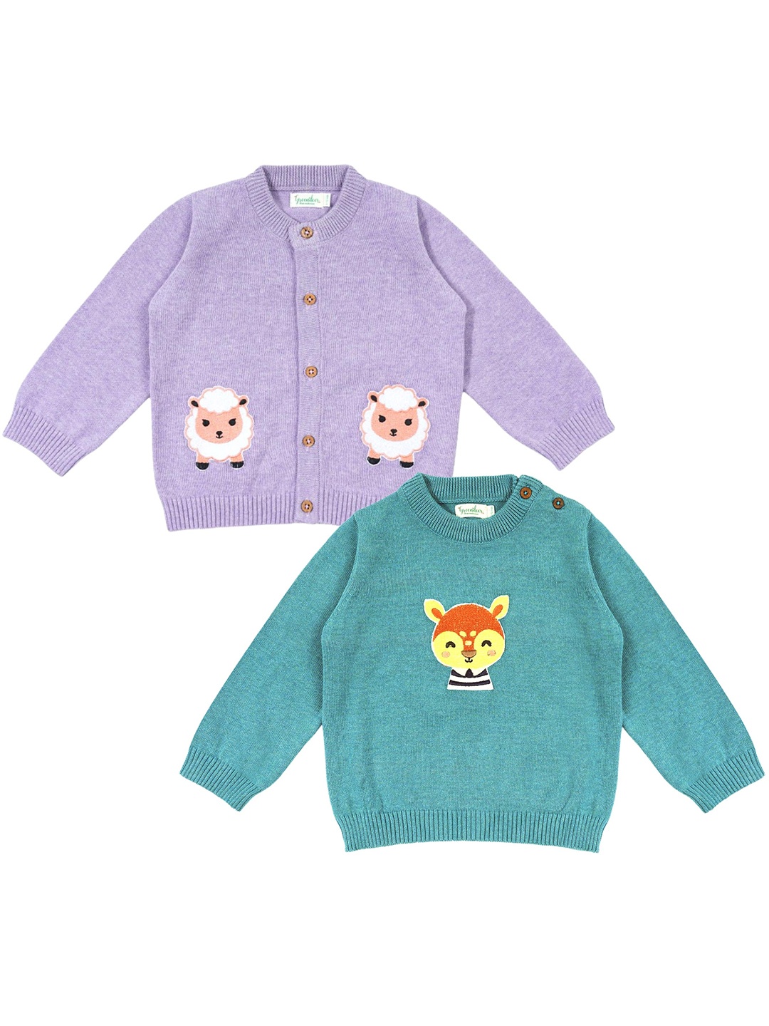 

Greendeer Kids Set Of 2 Lavender & Turquoise Blue Cardigan with Applique Detail