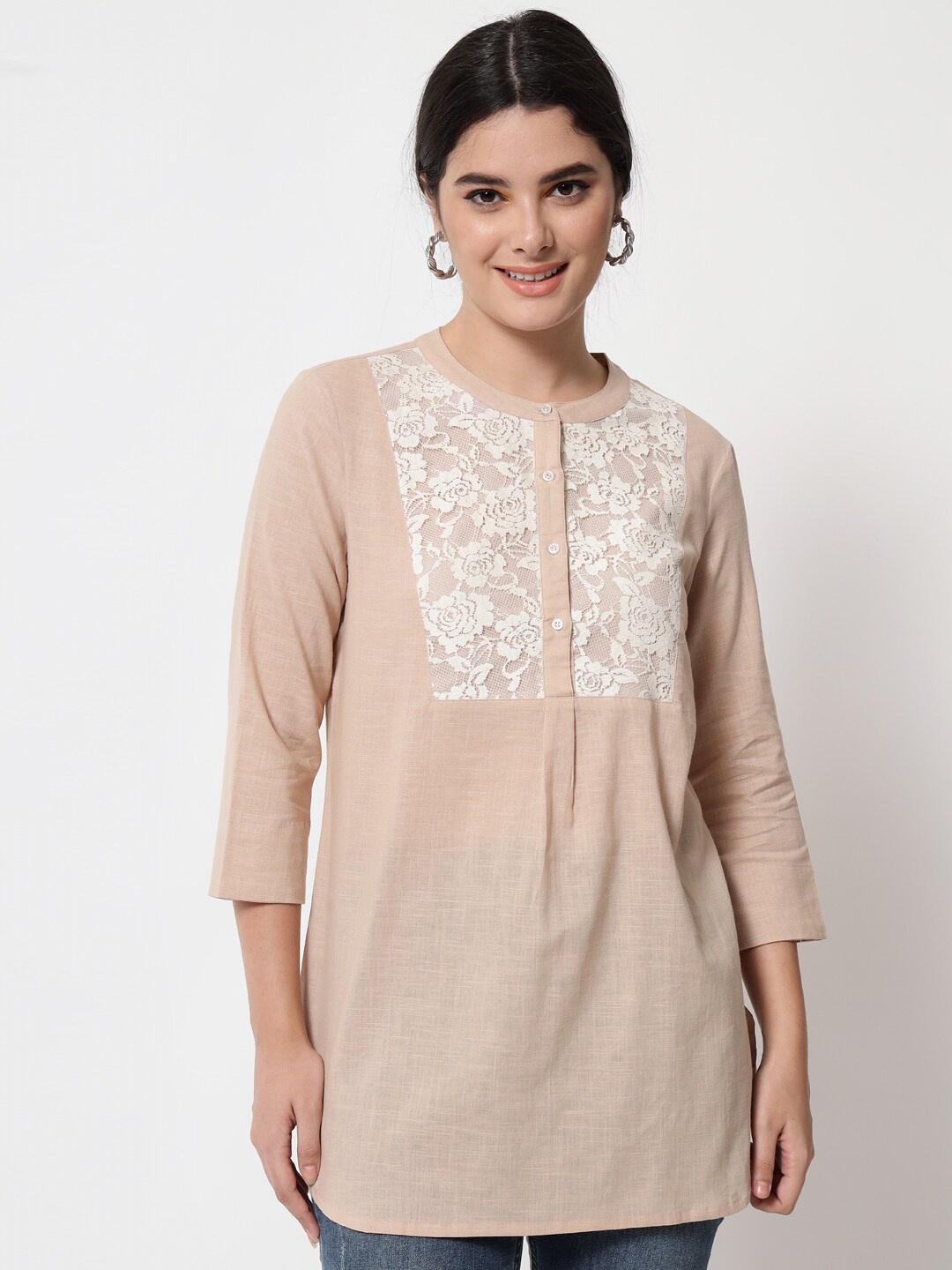 

Orchid Blues Beige Floral Embellished Top