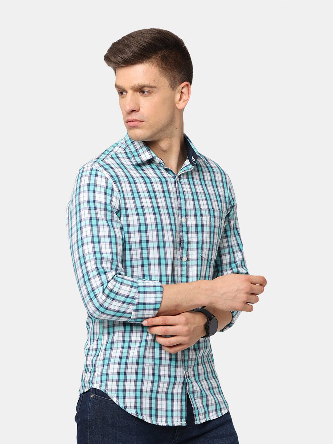 

NIRVAAN Men Blue Classic Slim Fit Tartan Checked Casual Shirt