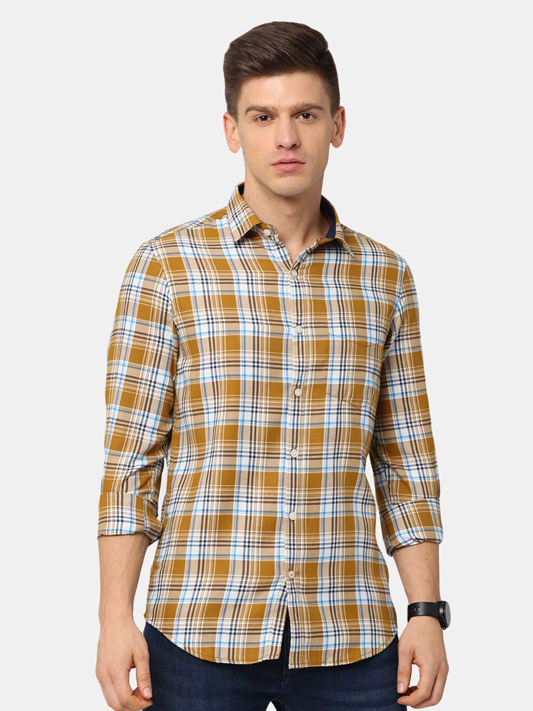 

NIRVAAN Men Brown Classic Slim Fit Tartan Checks Casual Shirt