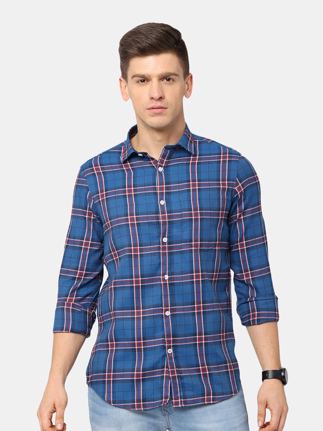 

NIRVAAN Men Blue Slim Fit Checked Casual Shirt