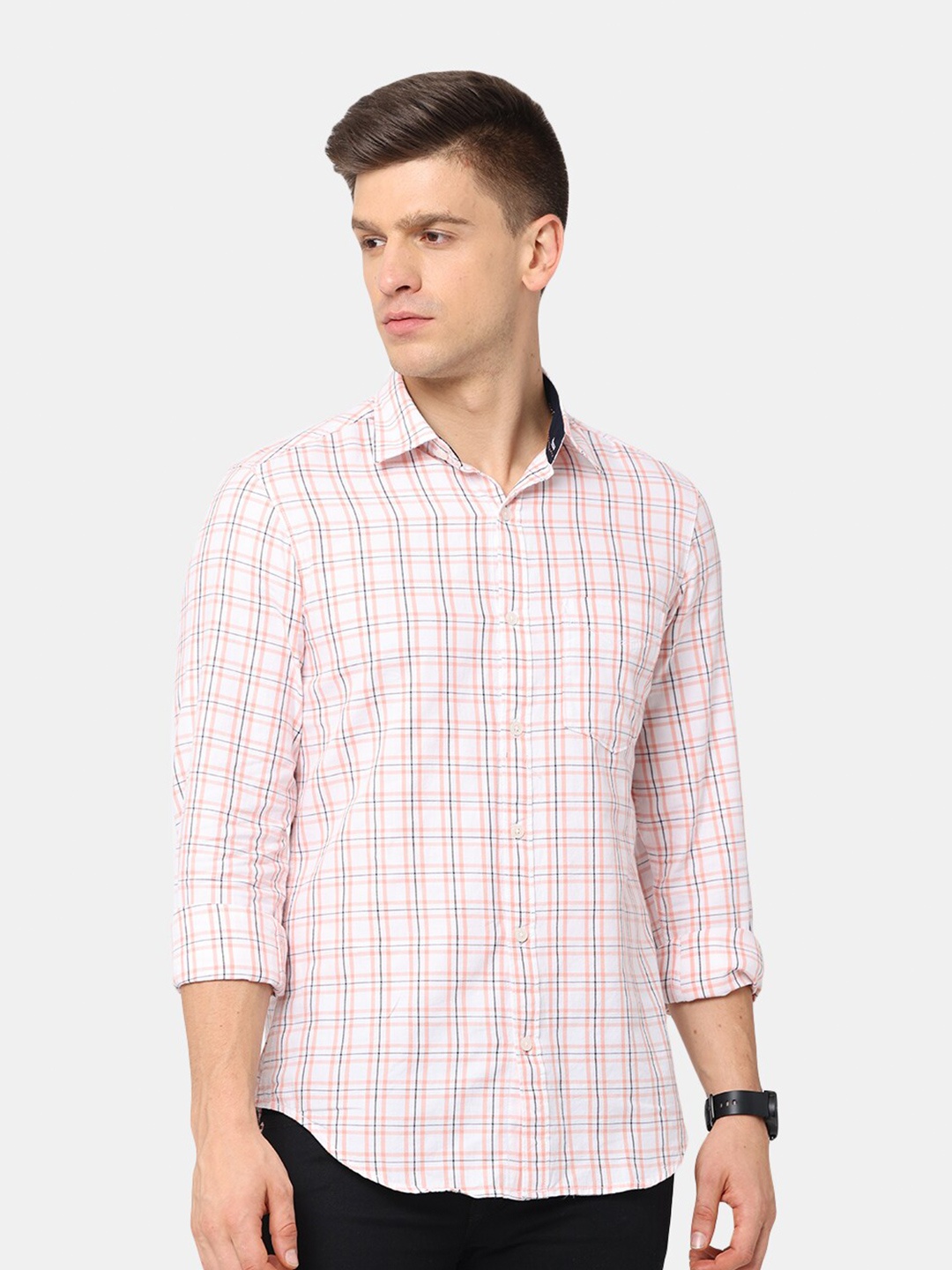 

NIRVAAN Men Pink Classic Slim Fit Printed Casual Shirt