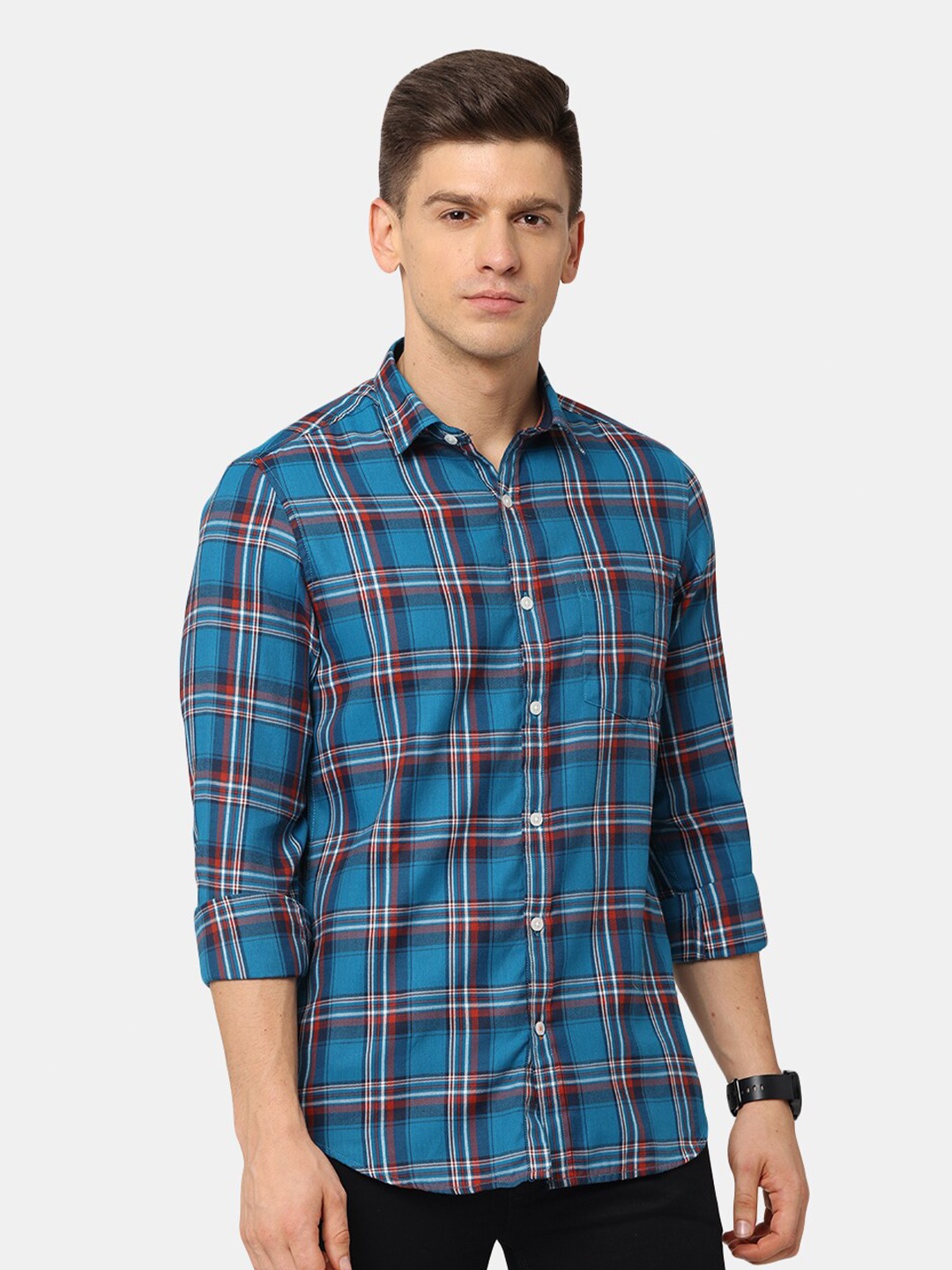 

NIRVAAN Men Blue Classic Slim Fit Tartan Checks Casual Shirt