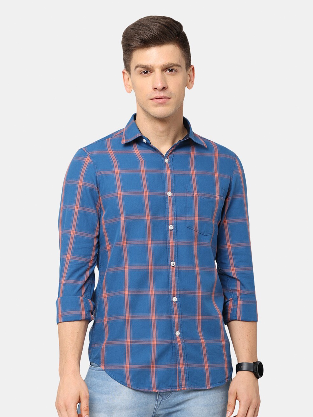 

NIRVAAN Men Blue Classic Slim Fit Checked Casual Shirt