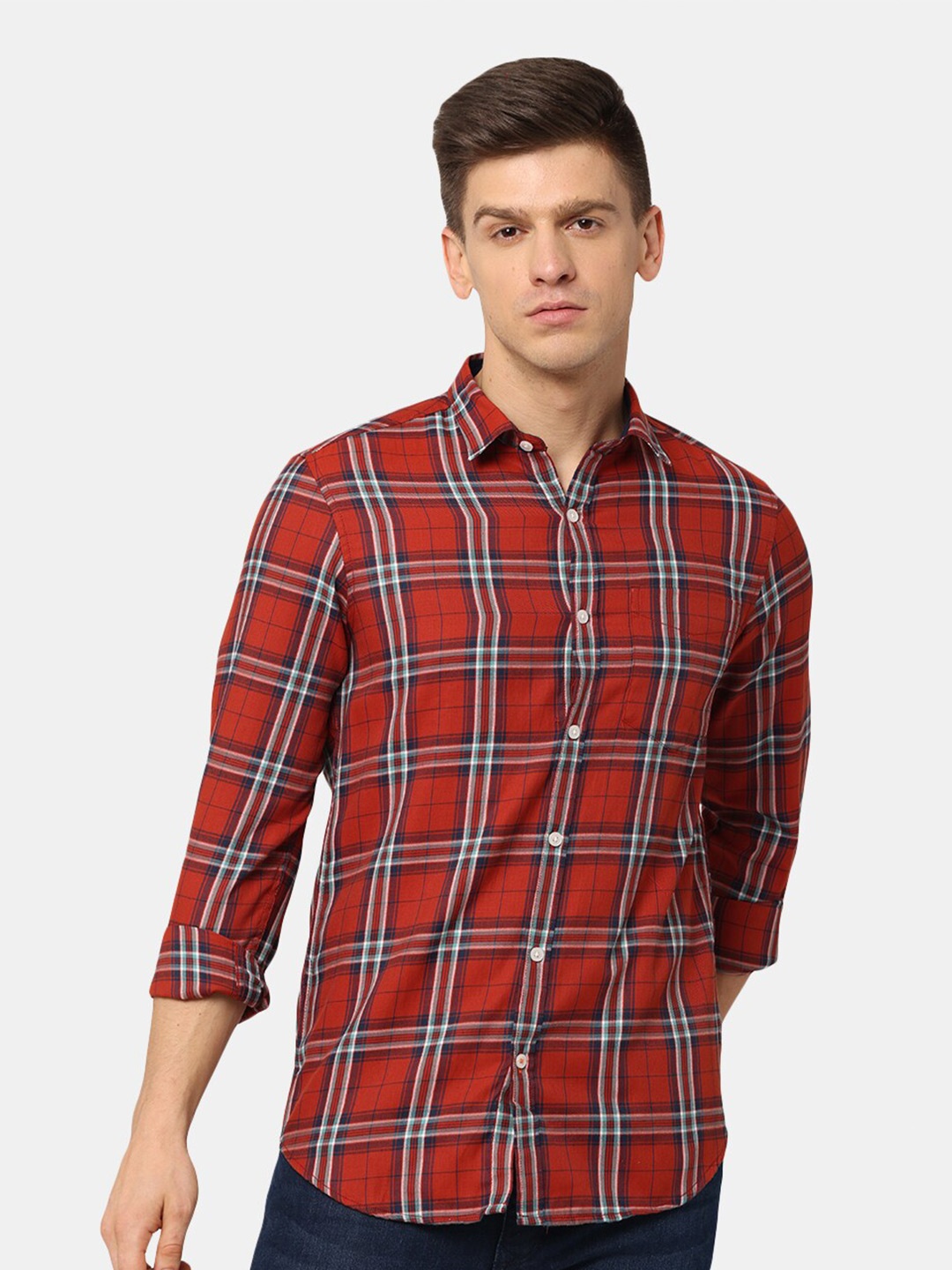 

NIRVAAN Men Maroon Classic Slim Fit Tartan Checks Casual Shirt