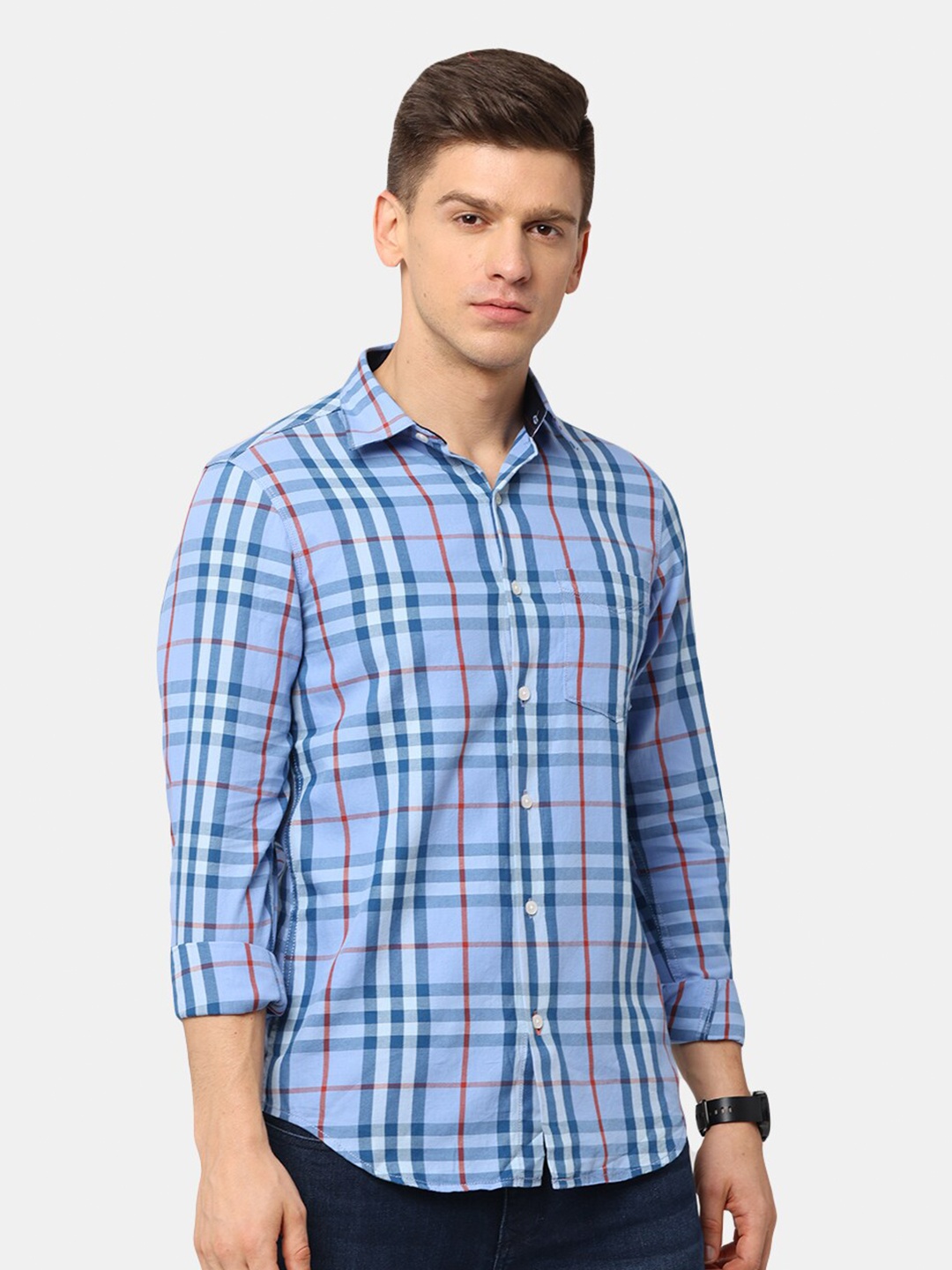 

NIRVAAN Men Blue Classic Slim Fit Checked Casual Shirt