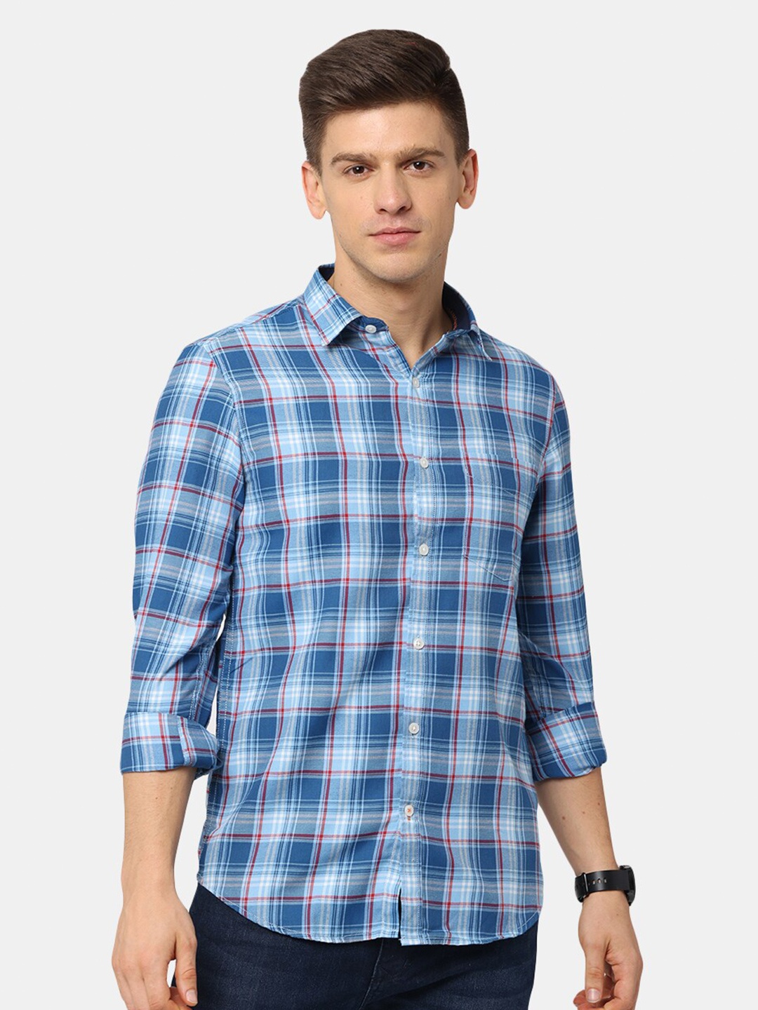 

NIRVAAN Men Blue Classic Slim Fit Buffalo Checks Casual Shirt