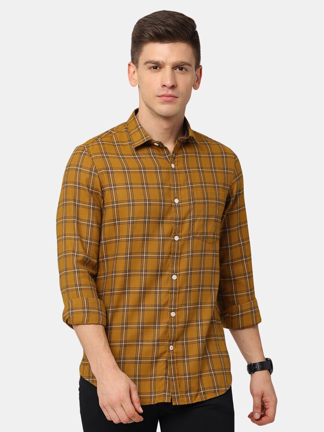 

NIRVAAN Men Brown Classic Slim Fit Checked Casual Shirt