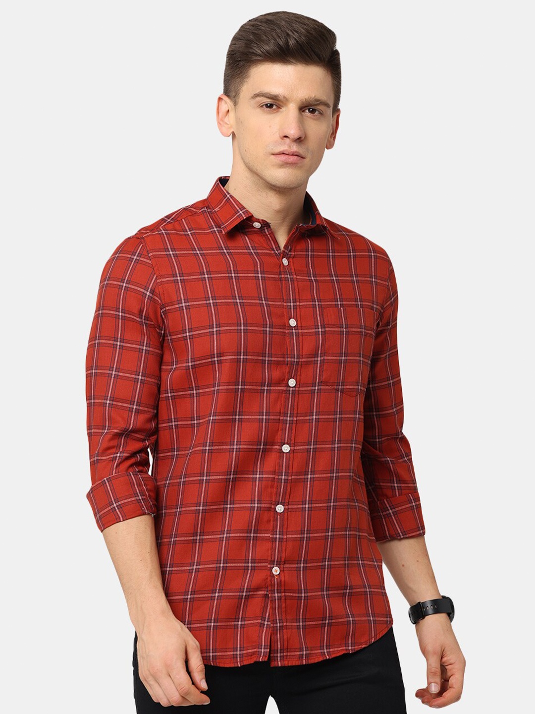 

NIRVAAN Men Maroon Classic Slim Fit Checked Casual Shirt