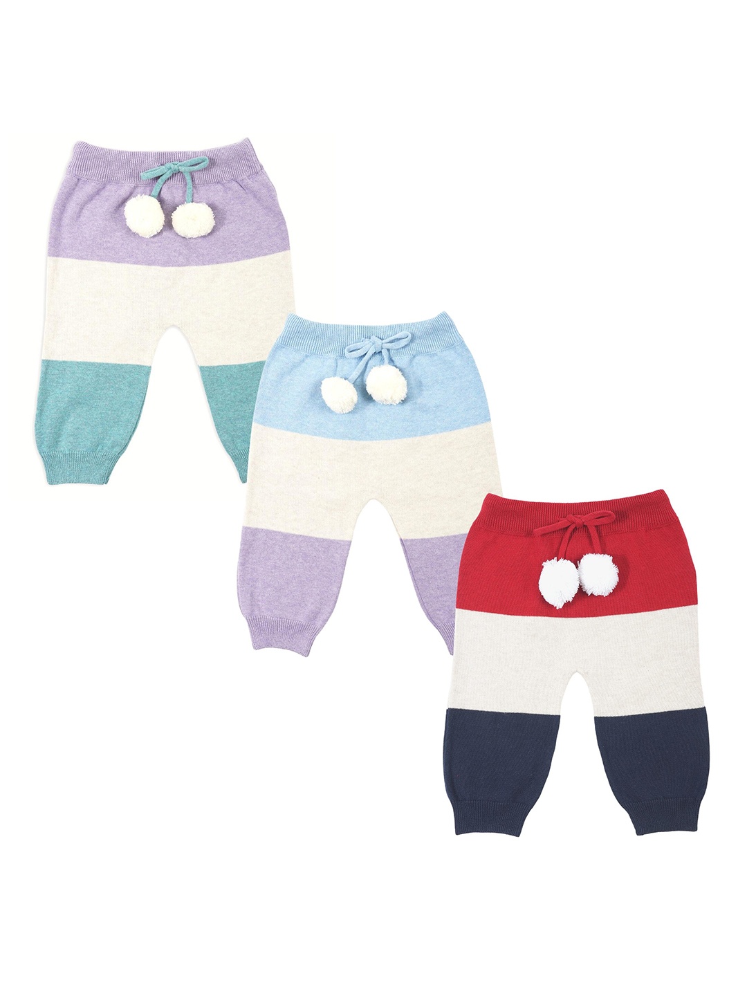 

Greendeer Unisex Kids Pack of 3 White & Red Colourblocked Cotton Leggings