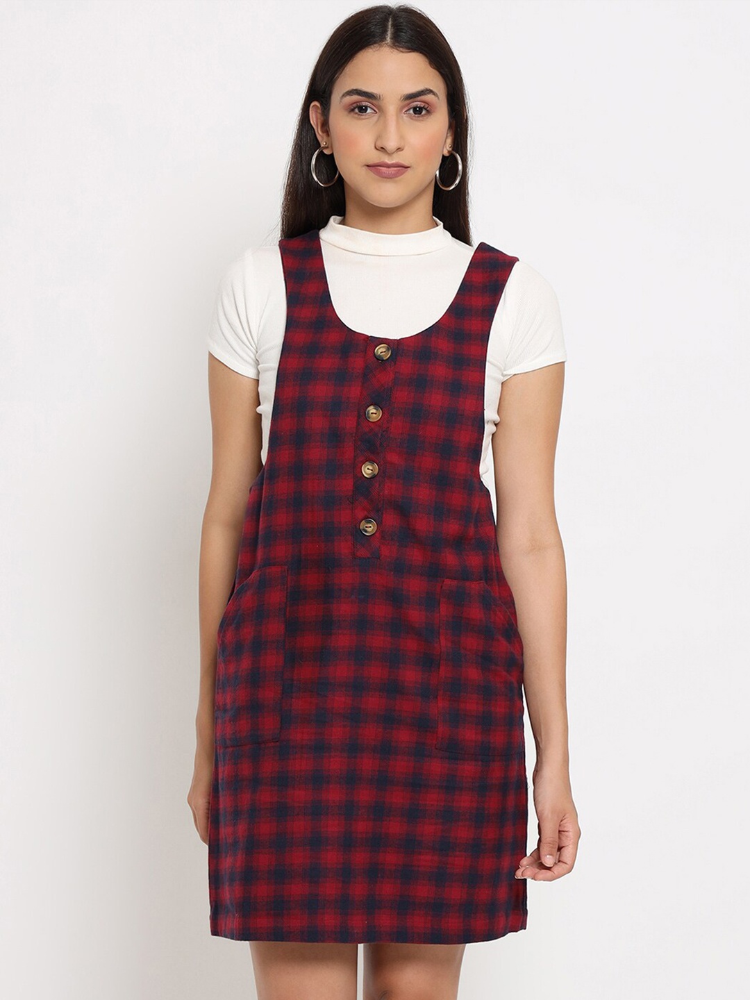 

MARC LOUIS Red Checked Pinafore Dress