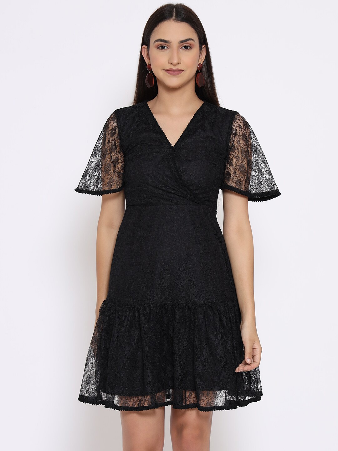 

MARC LOUIS Women Black Net wrap Dress