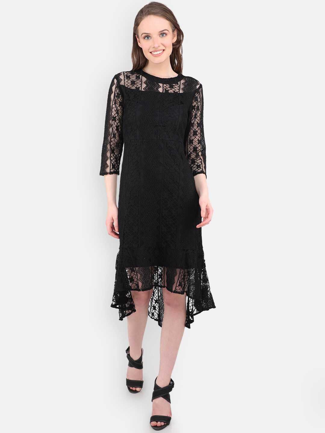 

MARC LOUIS Black Net A-Line Midi Dress