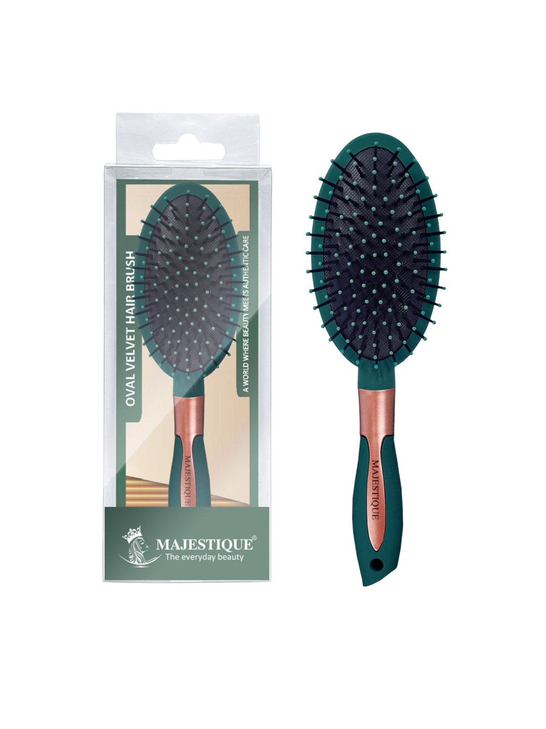 

MAJESTIQUE Oval Paddle Cushion Detangling Brush For Curly Hair, Green