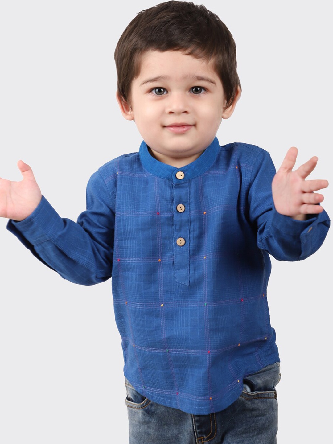 

Fabindia Boys Blue Cotton Woven Short Kurta