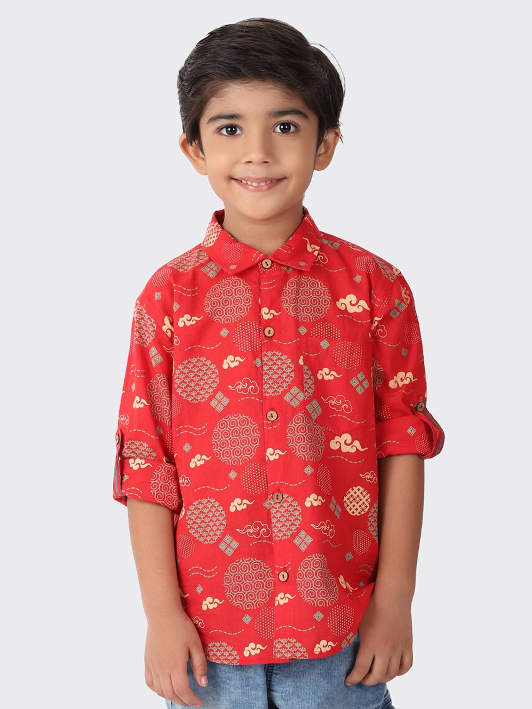 

Fabindia Boys Red Floral Printed Casual Shirt