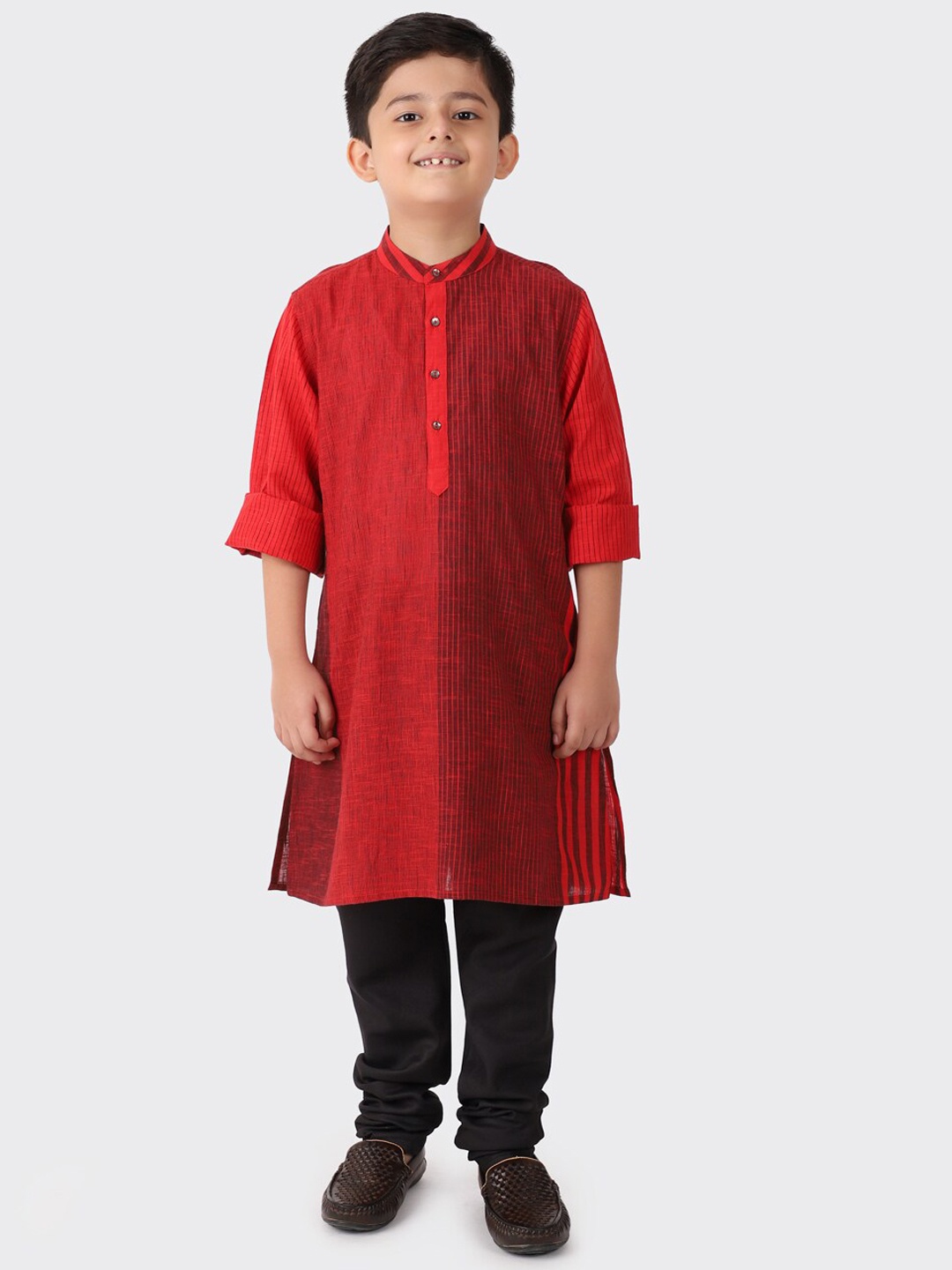 

Fabindia Boys Red Striped Cotton Kurta